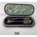 Cased set of silver Walker & Hall spoon and fork, total w: 2.5 ozt