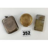 Silver vesta case (w: 0.9 ozt), metal vesta case and metal snuff box