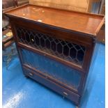 Mahogany Globe Wernicke style leaded light bookcase with 2 sections and base drawer, 34”w x 14”d x
