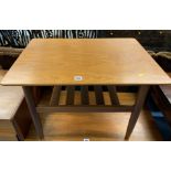 G-Plan teak coffee table with rack underneath, 27.5”w x 19”d x 18”h
