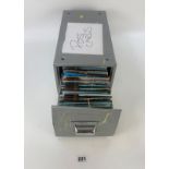 Metal file cabinet of postcards including scenic and miscellaneous