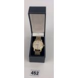 Omega Geneve gents watch on 9k gold bracelet in box. Total w: 58.6 gms. Running