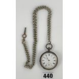 Continental silver (marked 800) pocket watch, 1.75” diameter, total w: 2.4 ozt. Running. With plated