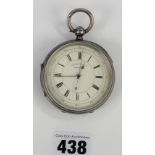 Silver pocket watch, Centre Seconds Chronograph, 2.5” diameter. Total w: 6.1 ozt. Not running