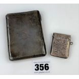 Silver cigarette case and silver vesta case, total w: 3.2 ozt