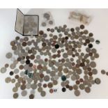 Bag of UK and foreign coins and banknote