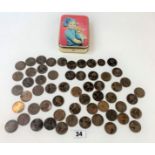Tin of old pennies and half pennies