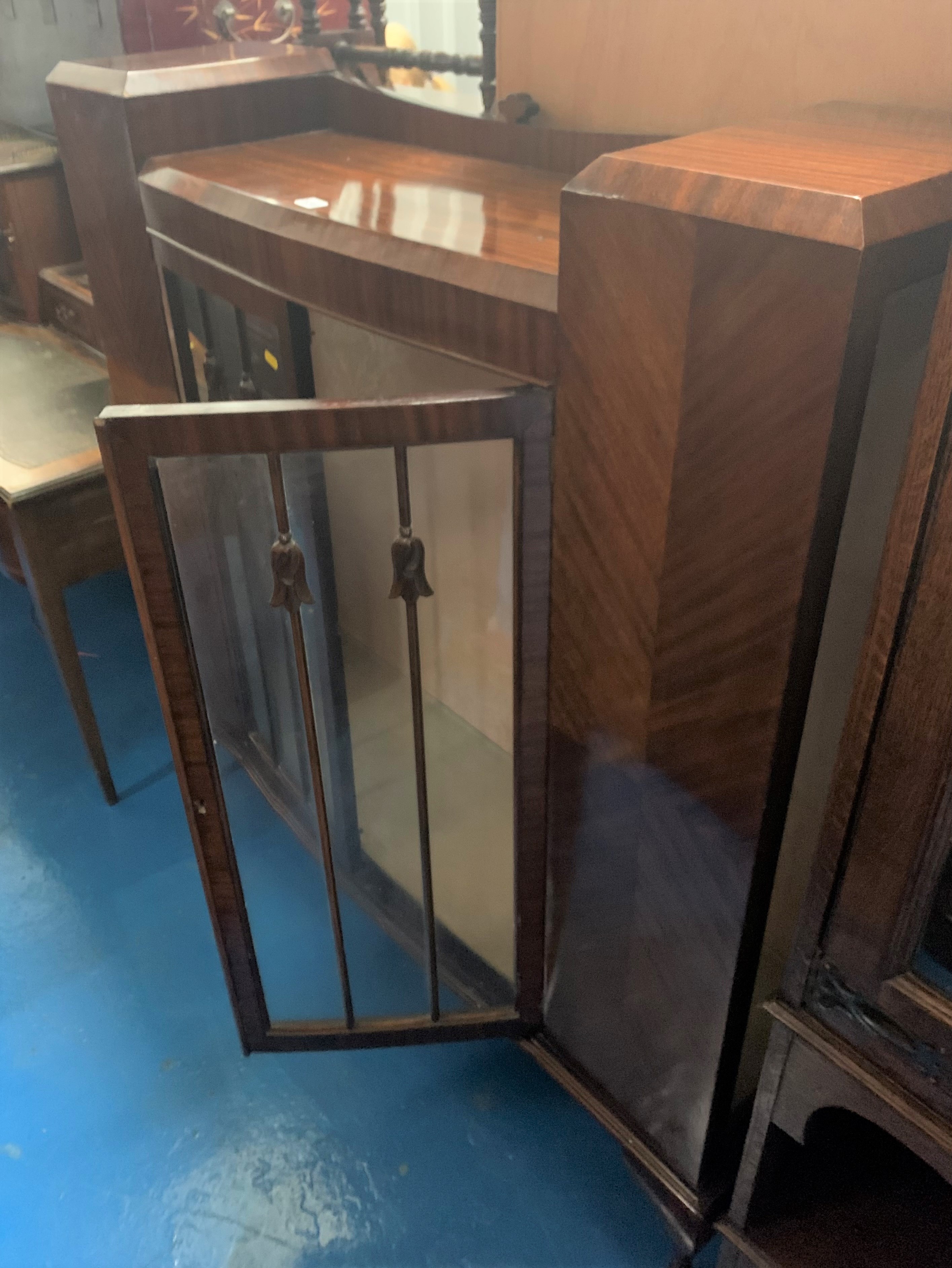 Mahogany china cabinet with claw/ball feet, 2 opening glass doors and glass shelves, 46.5”w x 12”d x - Image 3 of 4