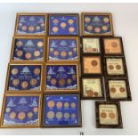 9 framed UK coin sets and 7 framed ‘Ha’pennies and farthings’