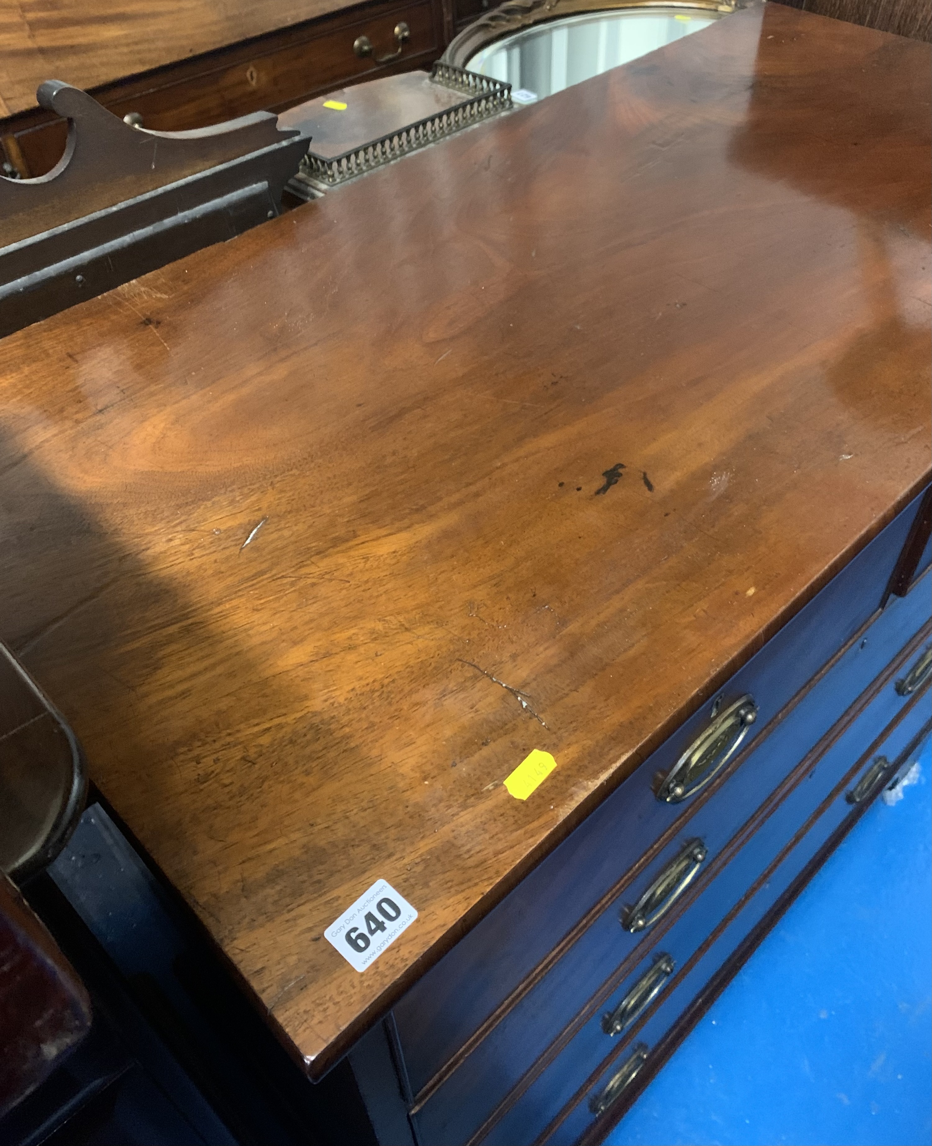 Mahogany chest of drawers with brass handles, 3 large & 2 small drawers. 41”w x 20”d x 40”h - Image 5 of 5