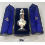 Cased silver sugar shaker 6.5” high, w: 4.1 ozt