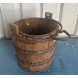 Wooden iron bound water bucket, 12”diameter x 14”h