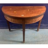 Bloom & Co. Half moon shaped turnover top card table with baize interior and drawer containing