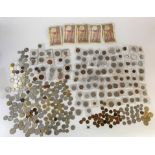 Bag of assorted UK and foreign coins and banknotes