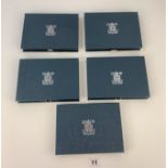 5 Royal Mint boxed coin sets – 1983, 1984, 1985, 1986 and 1987