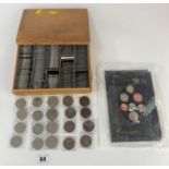 Box of half crowns, florins, shillings, pennies and Royal Mint UK Brilliant Uncirculated Coin