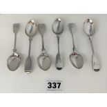 6 silver teaspoons, total w: 2.7 ozt