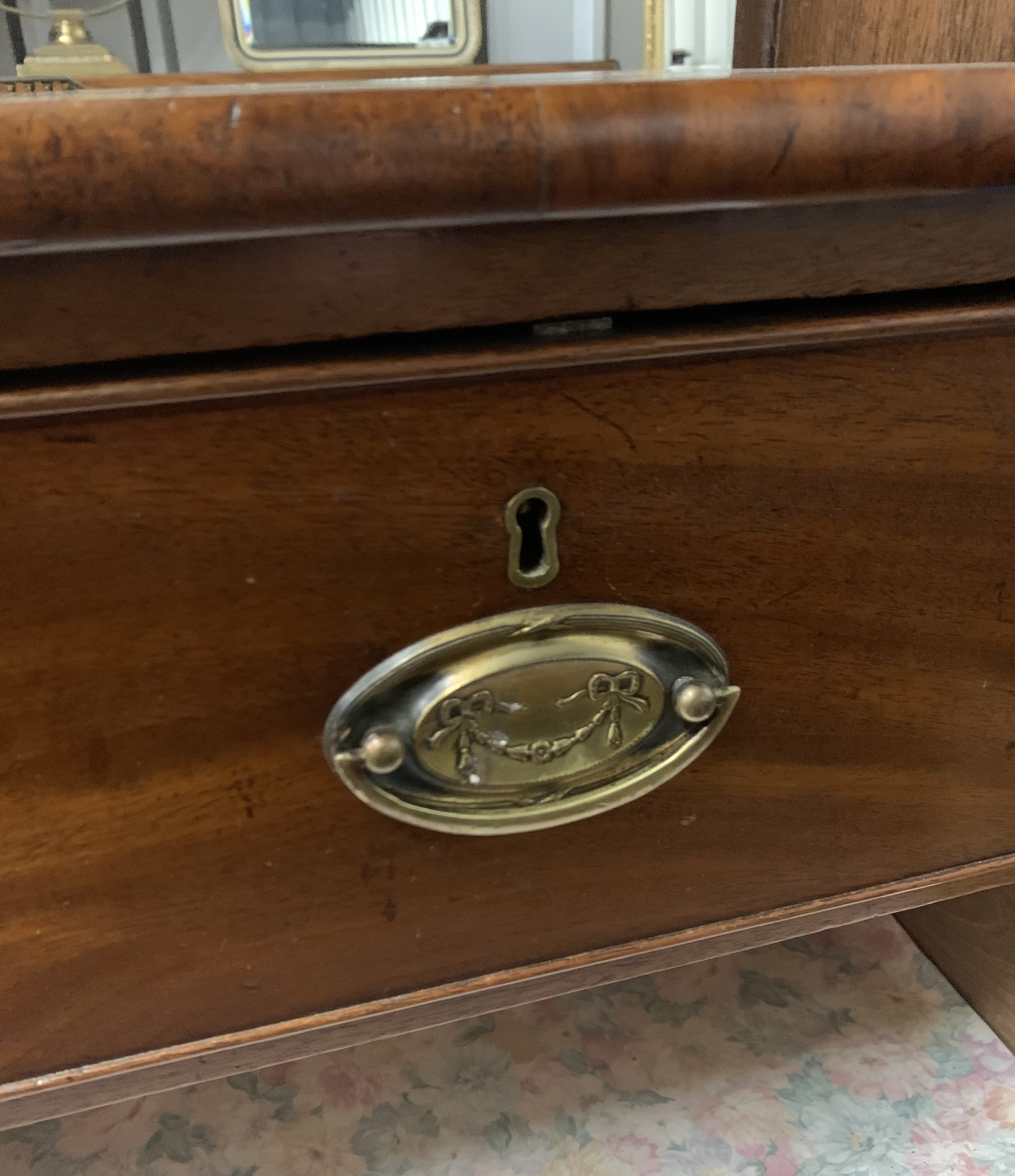 Mahogany chest of drawers with brass handles, 3 large & 2 small drawers. 41”w x 20”d x 40”h - Image 4 of 5