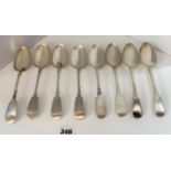 8 large silver dessert spoons, total w: 18 ozt