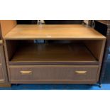 Teak tv/video/hifi cabinet with slide and drawer, 32.5” w x 18”d x 21”h