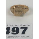 9k gold signet ring, size U, w: 4.2 gms