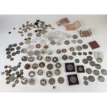 Box of assorted crowns, proof collectors coins and foreign coins