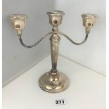 Silver candelabra 9” high, weighted base, total w: 15.8 ozt