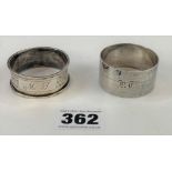 2 silver napkin rings, total w: 1.1 ozt