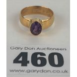 22k gold ring with purple amethyst stone, size P, w: 5 gms