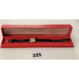 18k gold Chateau ladies watch on leather strap in original box, total w: 9.6 gms, running