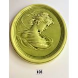 Edge, Malkin & Co. Green oval ceramic plaque, 16” x 12”. Some crazing, no chips or cracks