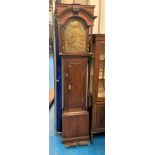 Oak longcase grandfather clock with brass face by Jos. Donisthorp, Hinkley. With pendulum and