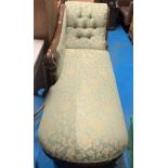 Edwardian style chaise longue with mahogany frame and green flowered upholstery, 63” long x 27”d x