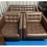 3 Piece Italian Suite By Incanto In Brown Leather With Metal Legs, Comprising 2-Seater Sofa (62"W