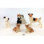 Animal figures – pair of West German corgis, Melba Ware dog, unmarked dog and double cat figure