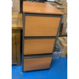 3 drawer light oak filing cabinet, 19” w x 26”d x 41”h