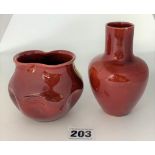 2 Burmantofts red vases 5” high and 3.5” high