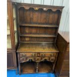 A top quality small reproduction hand made carved oak welsh dresser, 36” w x 14” d x 63.5” h