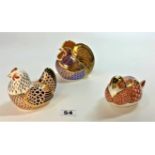 3 pieces of Royal Crown Derby – rooster, hen and duck