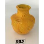 Burmantofts yellow vase 4” high