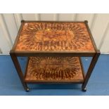 1970’s style 2-tier serving trolley on wheels with tile top surfaces, 26”w x 17.5”d x 25”h