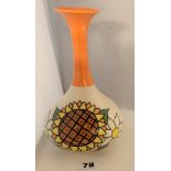Lorna Bailey vase, Seasons orange neck, sunflowers. No. 78/250. 8” high