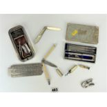 Boxed set of vintage lobster picks and crackers, Rolls Razor, 2 penknives (1 silver bladed), folding