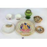 Mixed lot comprising Empire Exhibition Scotland plate, small Minton handpainted dish, Wembley 1924