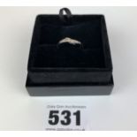 9k white gold ring with white stones, size O, w: 1.7 gms