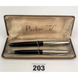 Cased Parker 51 pen set with fountain pen and ballpoint