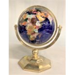 World globe with gemstones, crack in surface 14” high