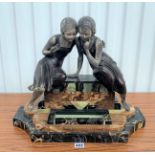 Spelter figure of 2 girls on marble base 16” high x 20” wide x 7” deep