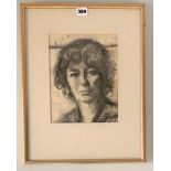 Charcoal drawing of woman, unsigned. Image 8” x 10”, frame 14.5” x 18.5”