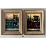 Pair of oils on canvas of French restaurants signed Thomas. Images 5.25” x 7”, frames 8.25” x 10”